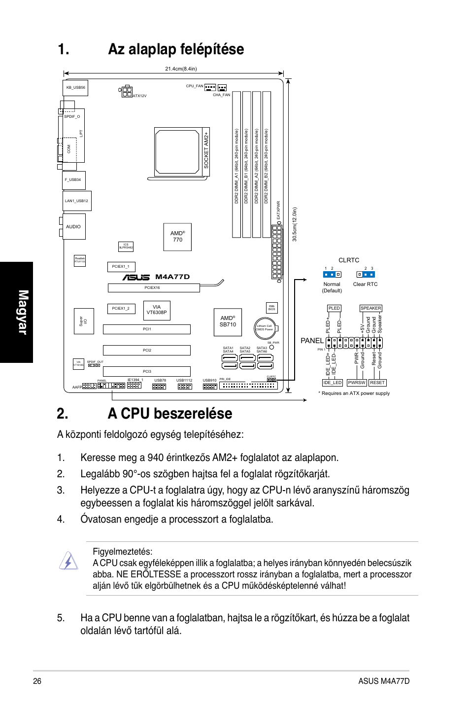 A cpu beszerelése, Az alaplap felépítése, Magyar | Panel | Asus M4A77D User Manual | Page 26 / 42