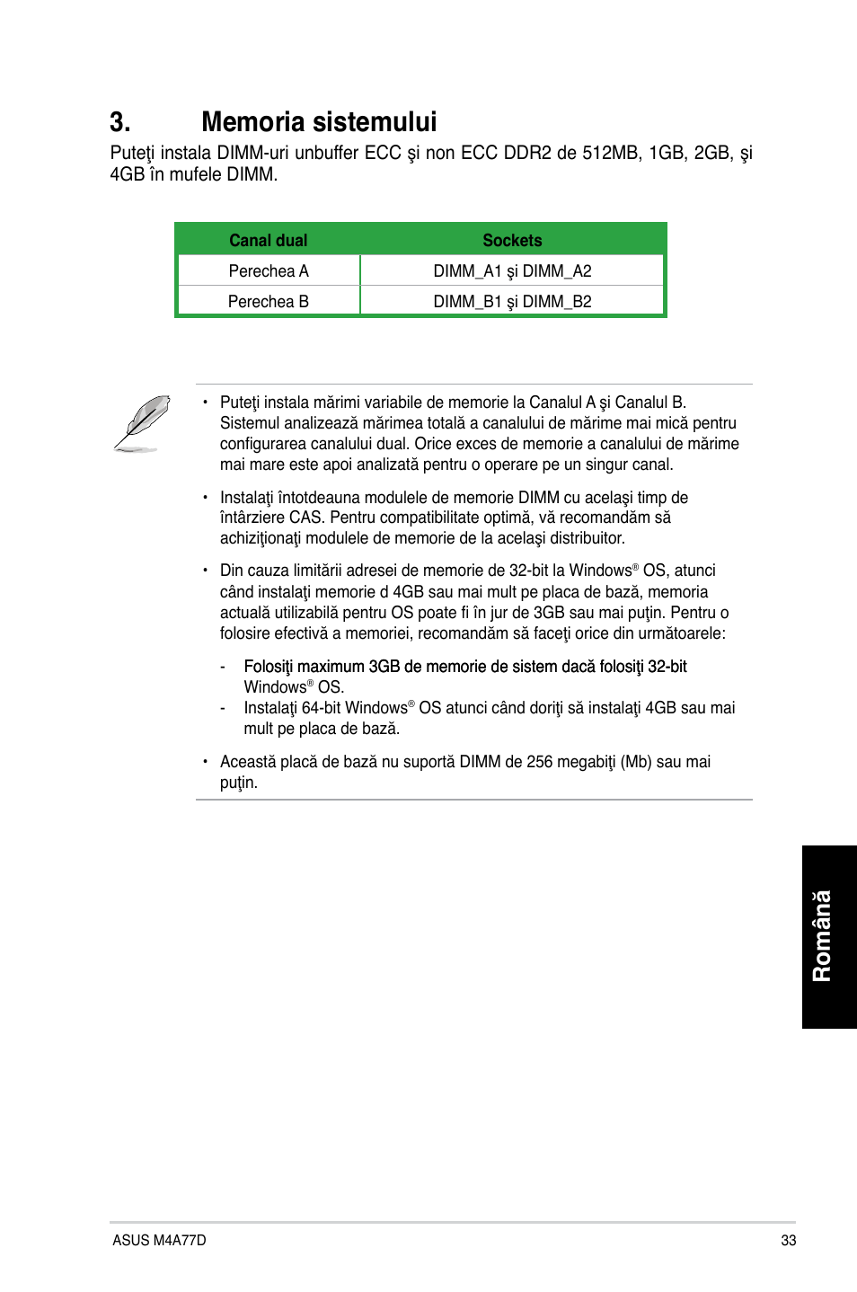 Română | Asus M4A77D User Manual | Page 33 / 42