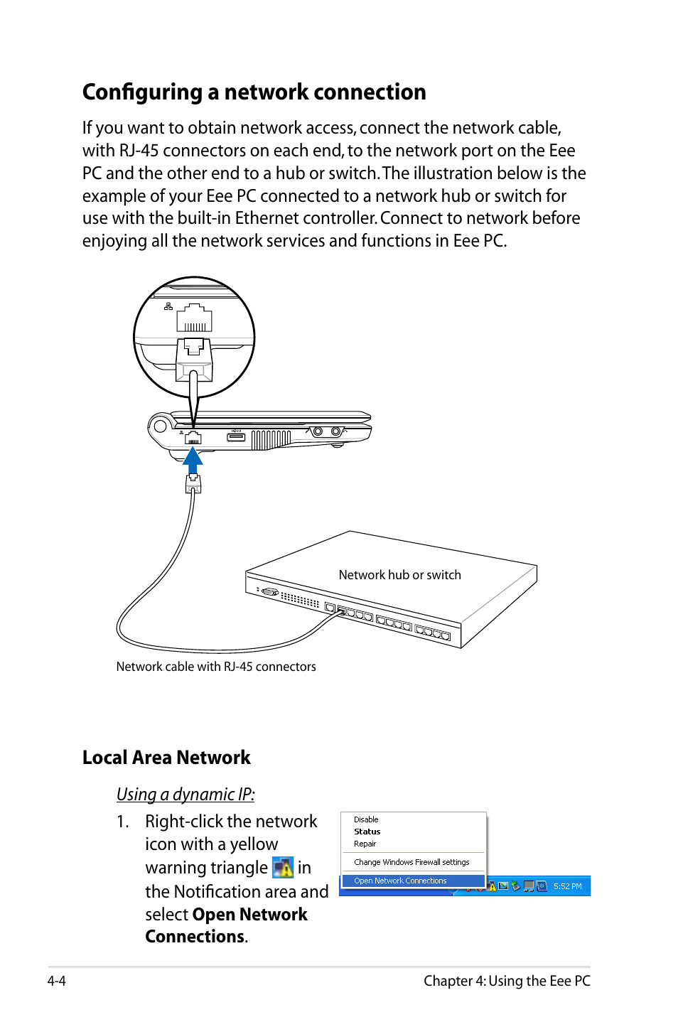 Configuring a network connection | Asus Eee PC 900HD/XP User Manual | Page 44 / 80