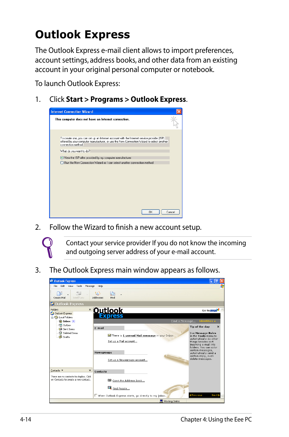 Outlook express | Asus Eee PC 900HD/XP User Manual | Page 54 / 80