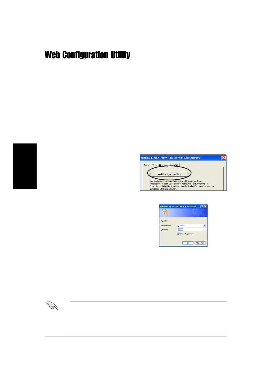 Web configuration utility, Starten des web configuration utility | Asus WL-330g User Manual | Page 52 / 120