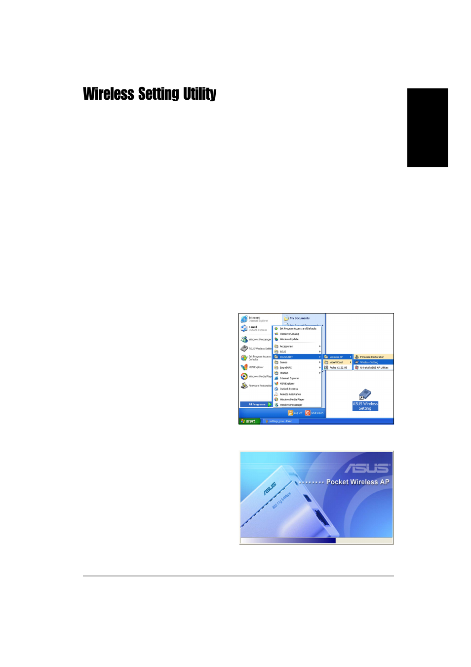 Wireless setting utility, Launching the wireless setting utility, Desktop | Asus WL-330g User Manual | Page 7 / 120