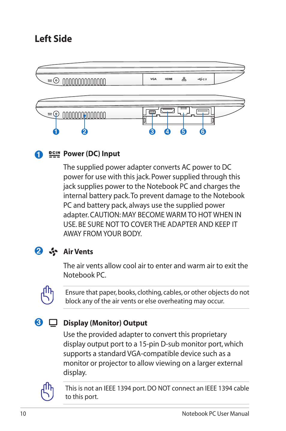 Left side | Asus UX30 User Manual | Page 10 / 26