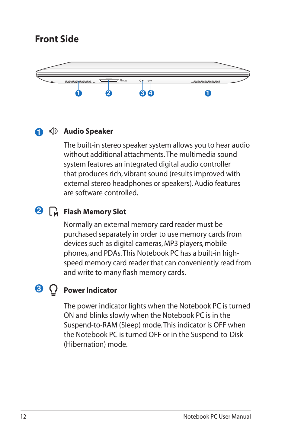 Front side | Asus UX30 User Manual | Page 12 / 26