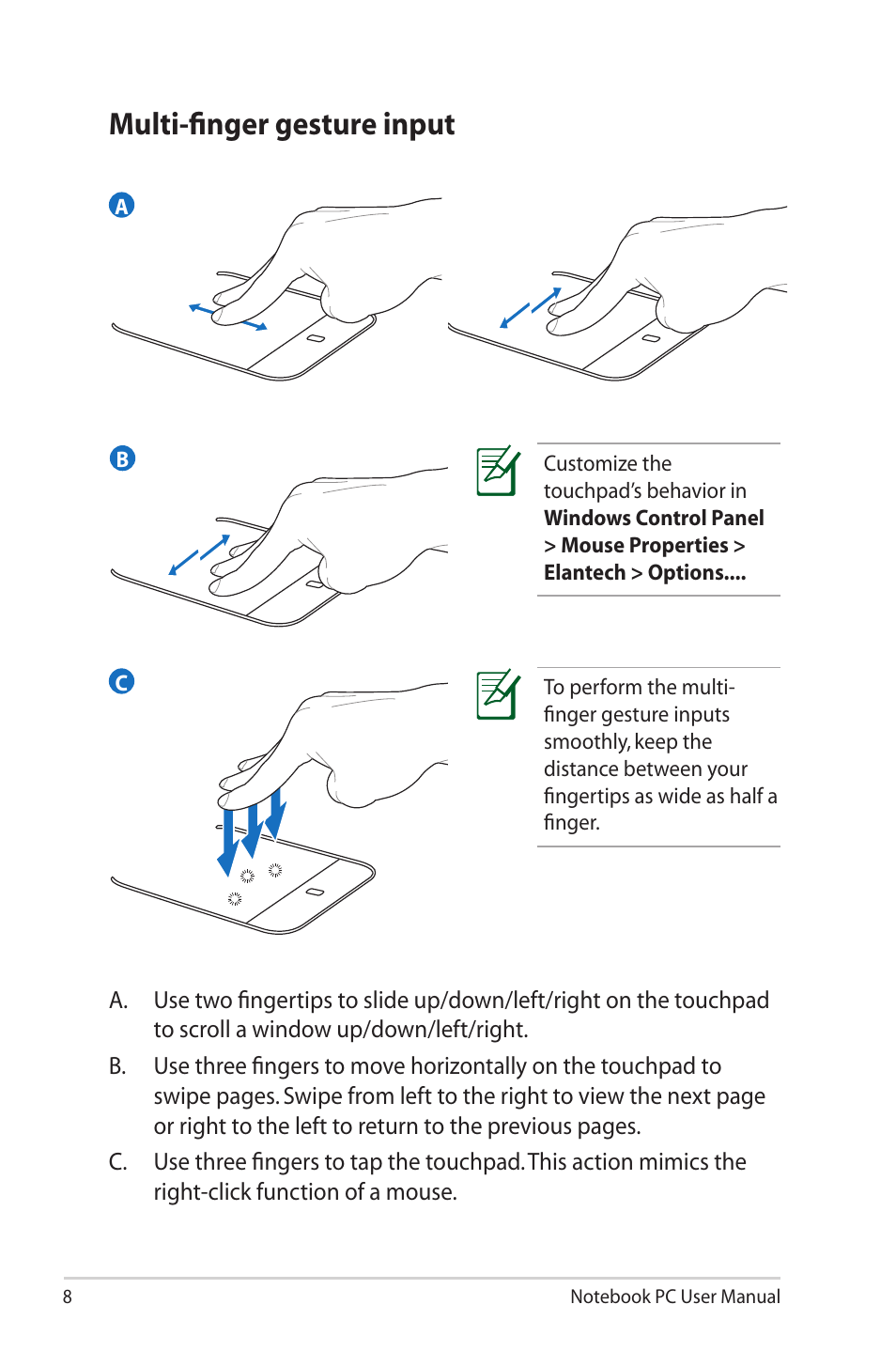 Multi-finger gesture input | Asus UX30 User Manual | Page 8 / 26