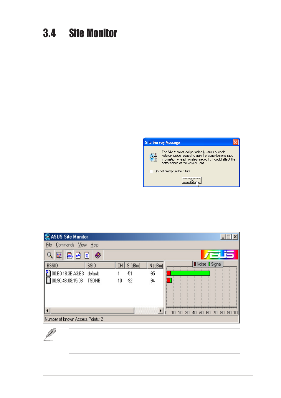 4 site monitor, 1 launching site monitor, 2 site monitor main window | Asus WL-160g User Manual | Page 43 / 48