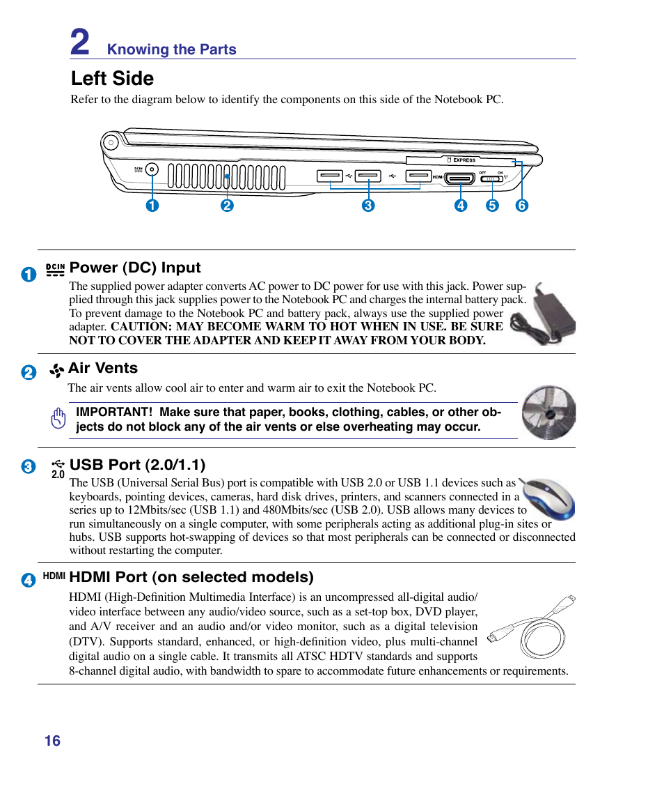 Left side | Asus VX3 User Manual | Page 16 / 89