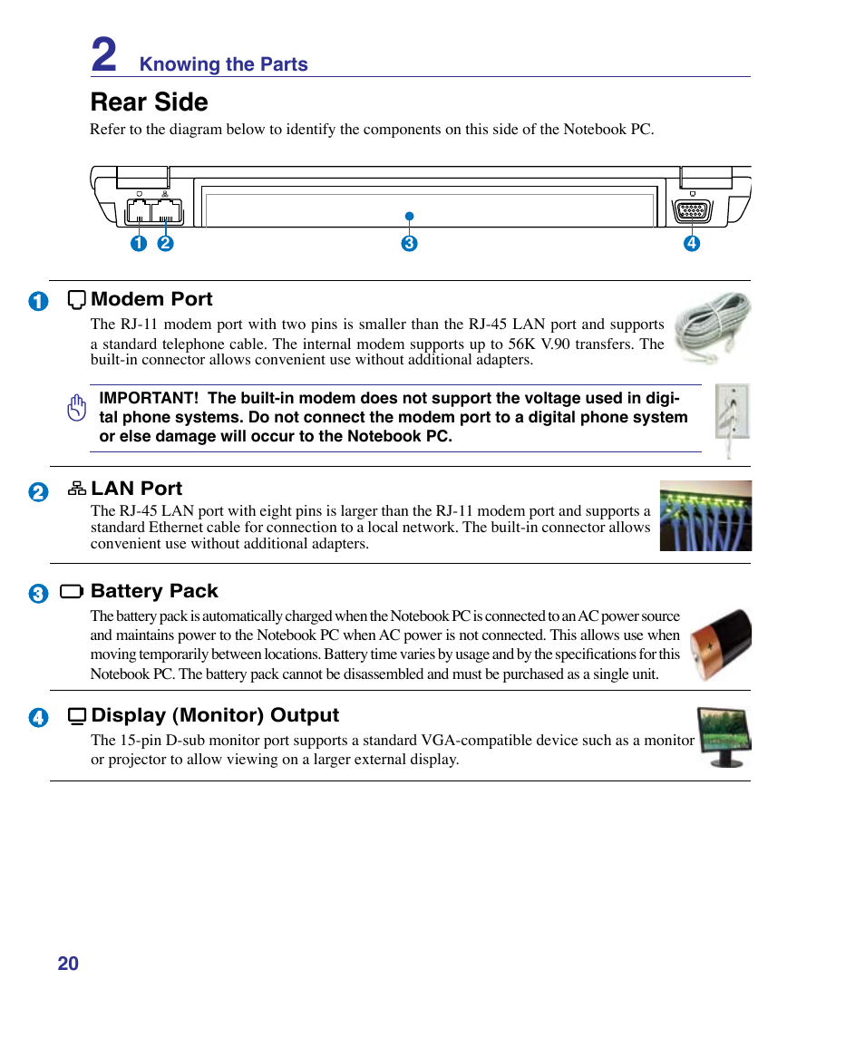 Rear side | Asus VX3 User Manual | Page 20 / 89