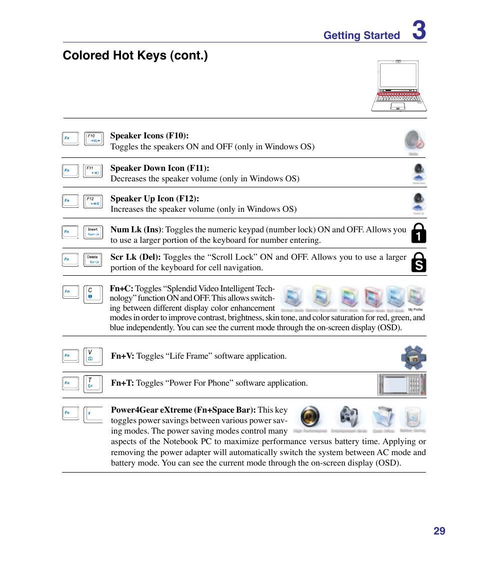 Colored hot keys (cont.) | Asus VX3 User Manual | Page 29 / 89