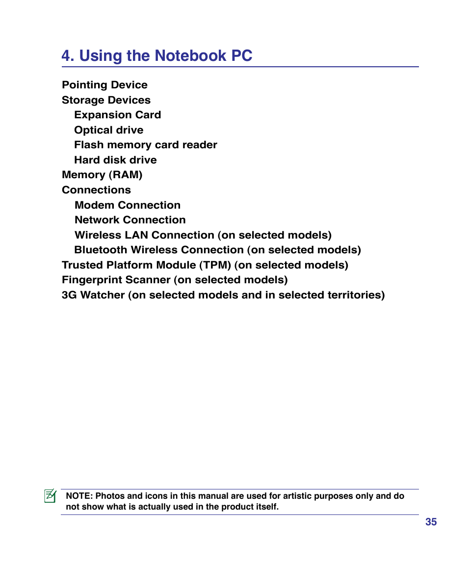 Using the notebook pc | Asus VX3 User Manual | Page 35 / 89