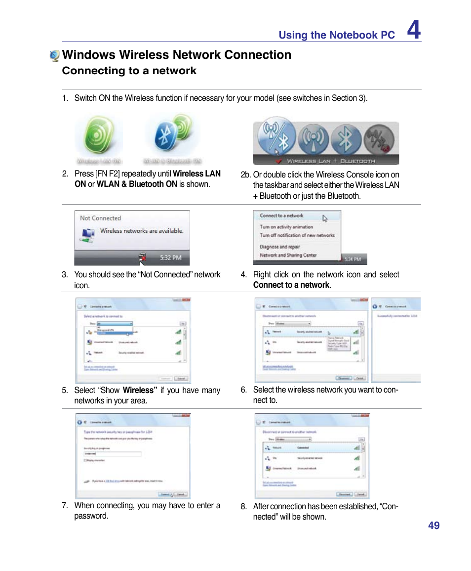 Windows wireless network connection | Asus VX3 User Manual | Page 49 / 89