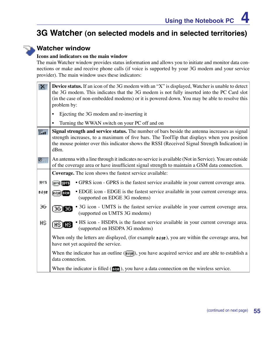 3g watcher, On selected models and in selected territories) | Asus VX3 User Manual | Page 55 / 89