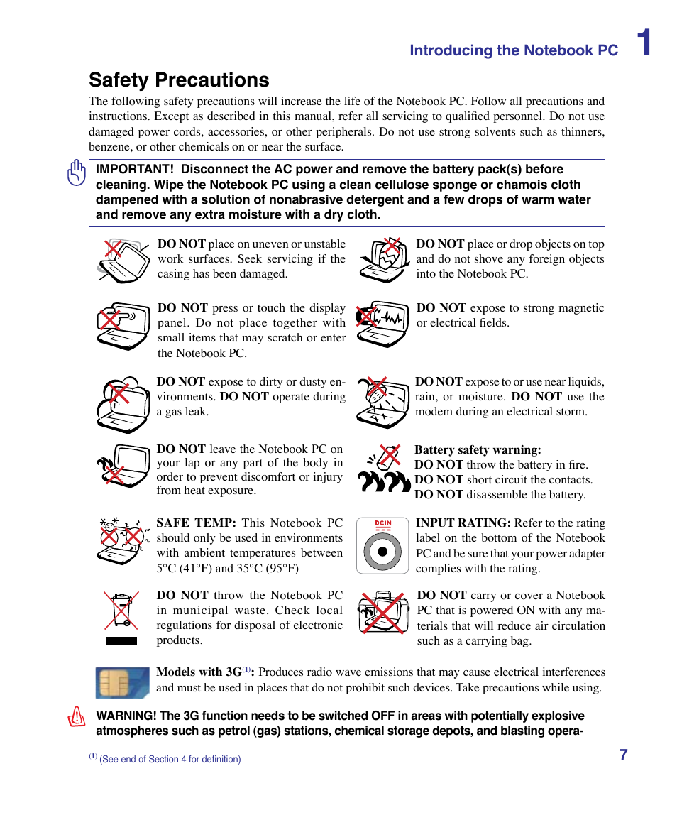 Safety precautions | Asus VX3 User Manual | Page 7 / 89