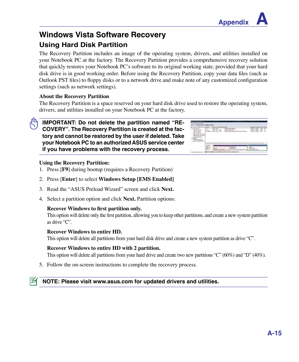 Windows vista software recovery | Asus VX3 User Manual | Page 71 / 89