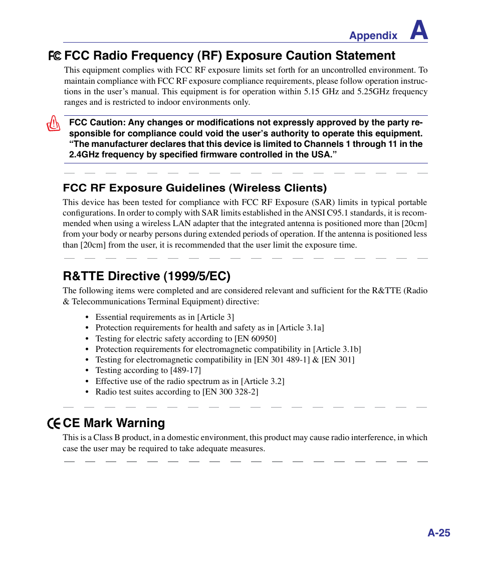 R&tte directive (1/5/ec), Ce mark warning | Asus VX3 User Manual | Page 81 / 89