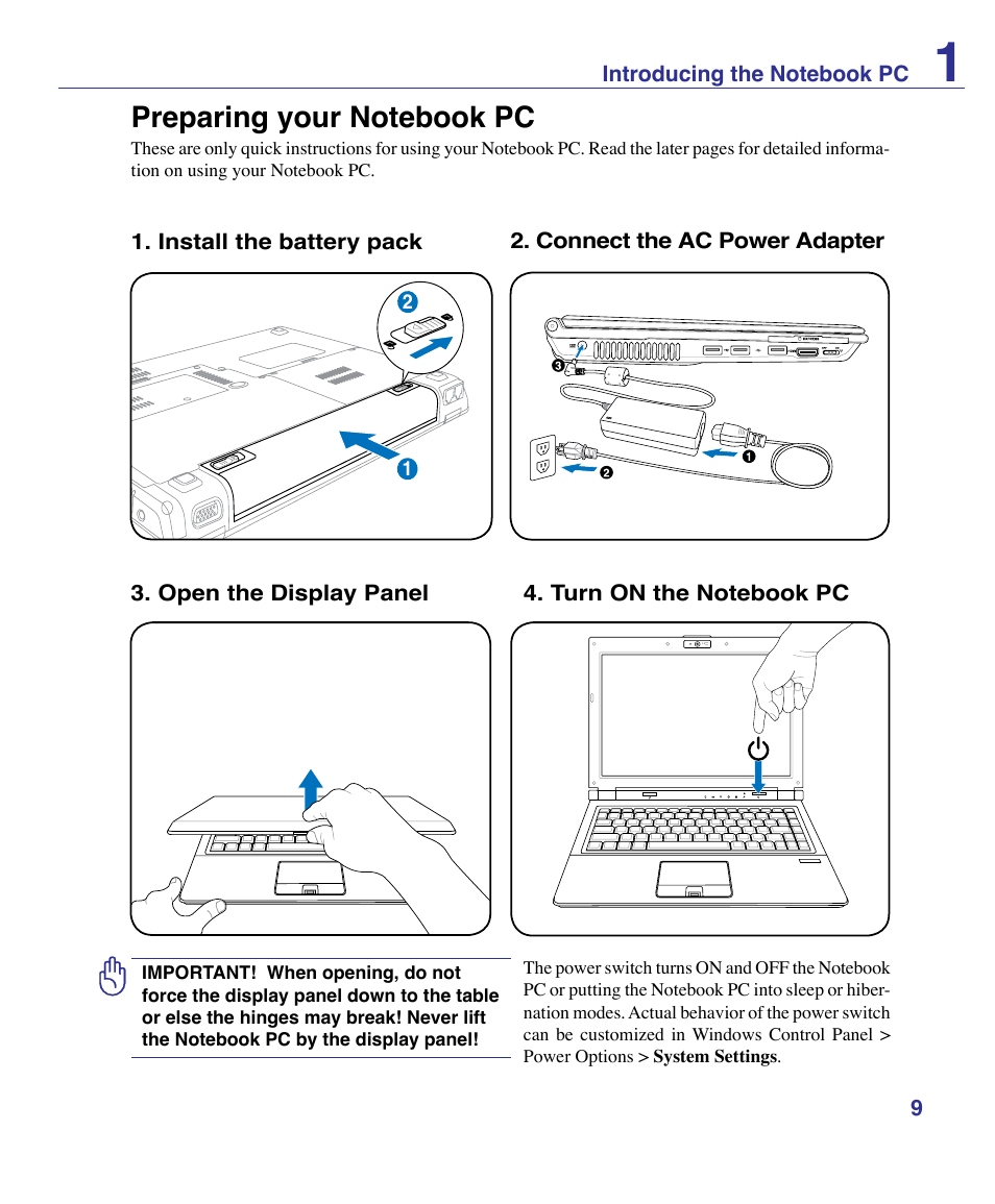 Preparing your notebook pc | Asus VX3 User Manual | Page 9 / 89