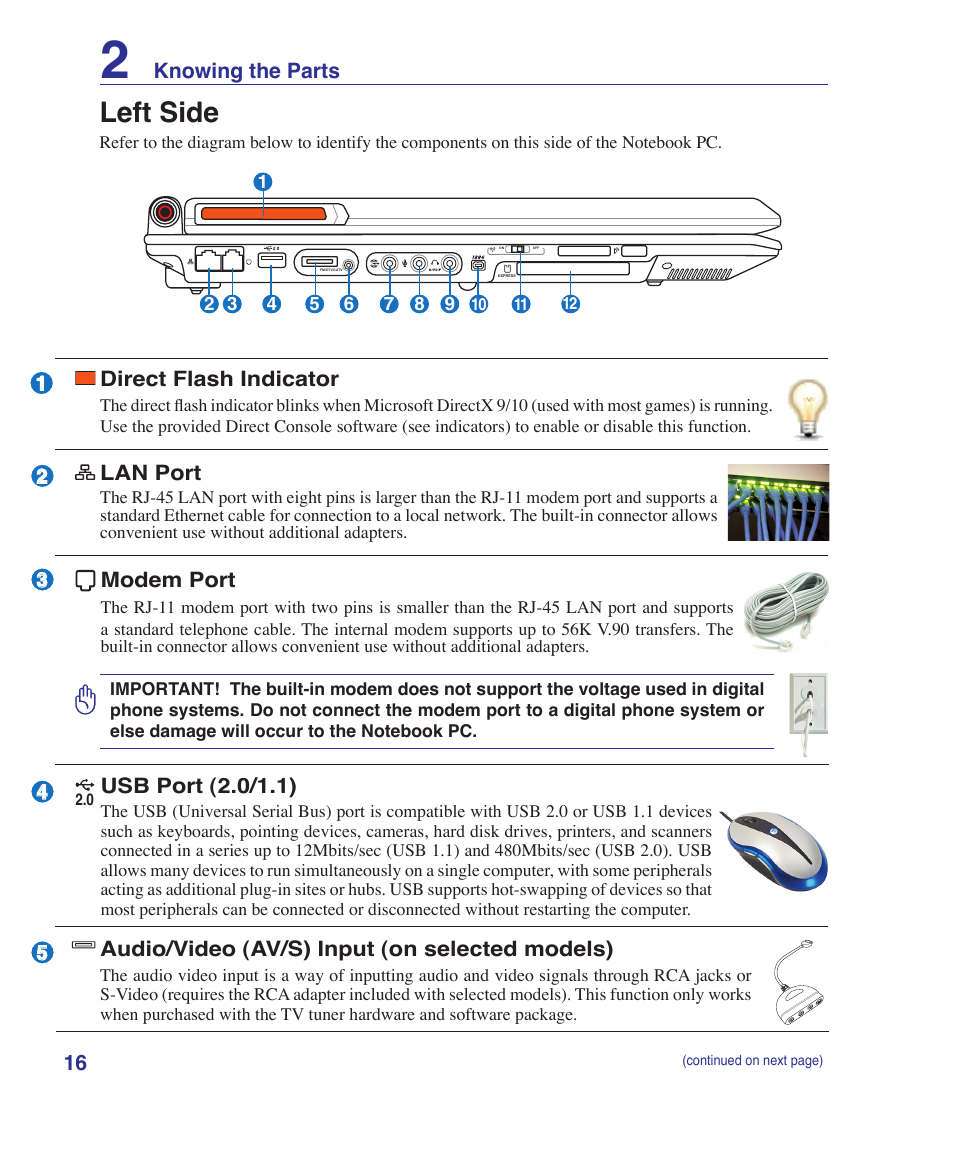 Left side | Asus G2K User Manual | Page 16 / 81