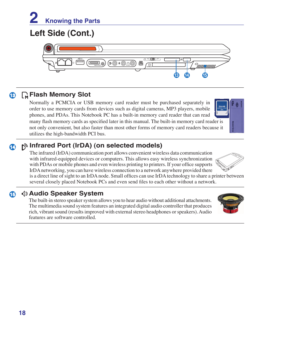 Left side (cont.), Audio speaker system | Asus G2K User Manual | Page 18 / 81