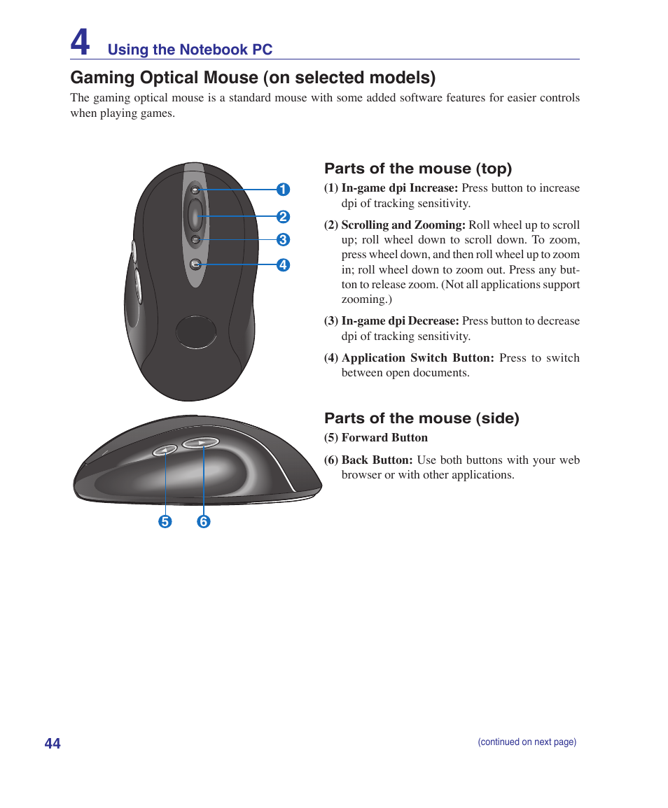 Gaming optical mouse (on selected models) | Asus G2K User Manual | Page 44 / 81