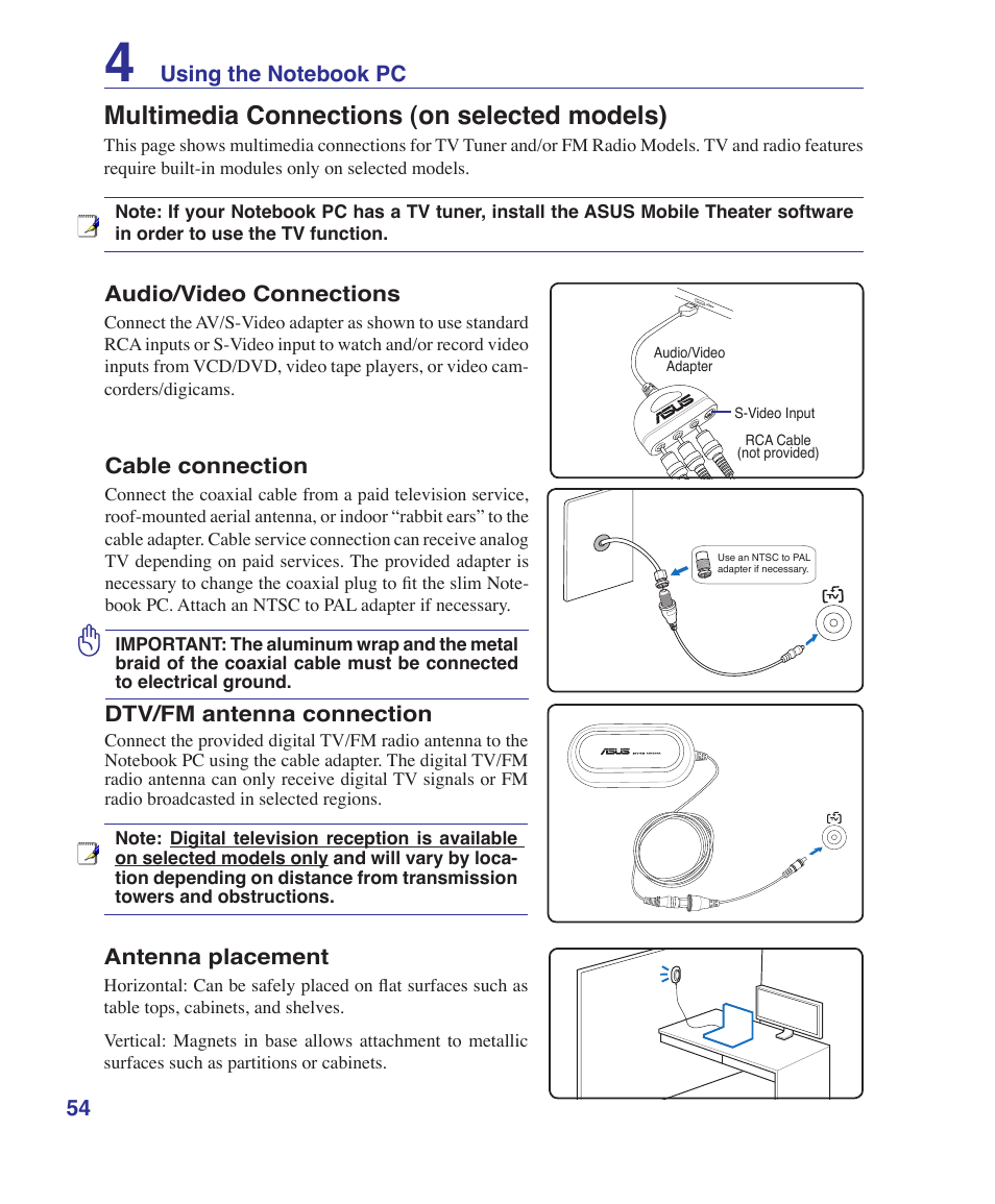 Multimedia connections (on selected models) | Asus G2K User Manual | Page 54 / 81