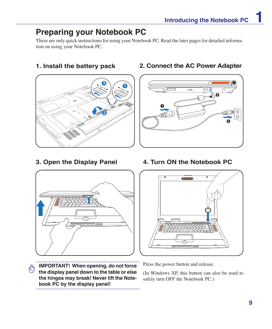 Preparing your notebook pc | Asus G2K User Manual | Page 9 / 81