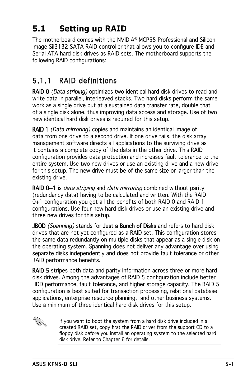 1 setting up raid, 1 raid definitions | Asus KFN5-D SLI User Manual | Page 111 / 146