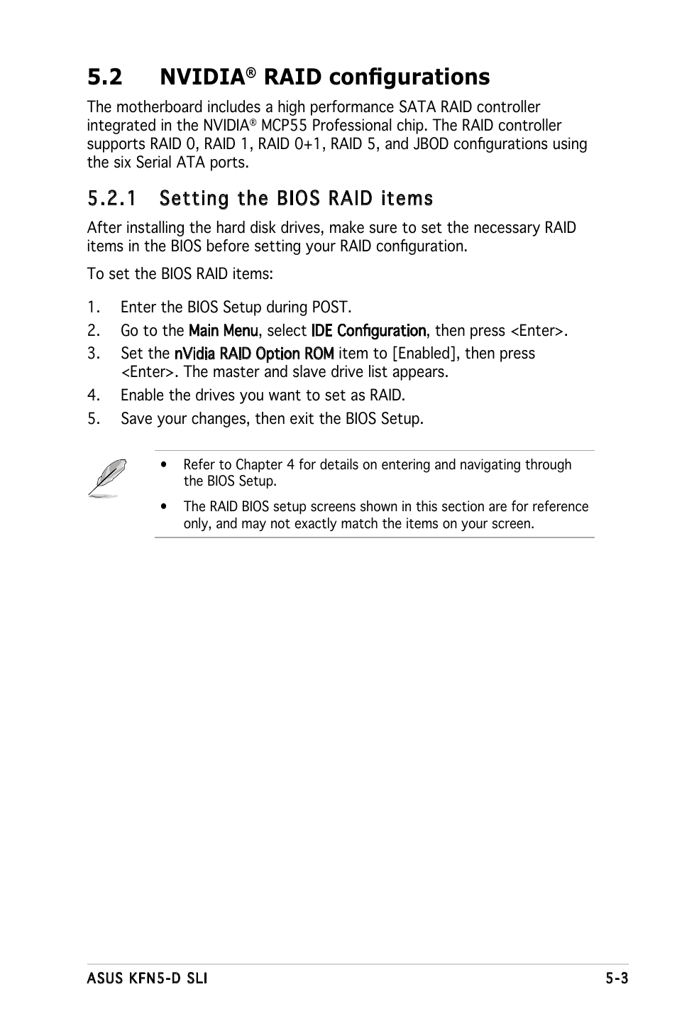 2 nvidia, Raid configurations, 1 setting the bios raid items | Asus KFN5-D SLI User Manual | Page 113 / 146