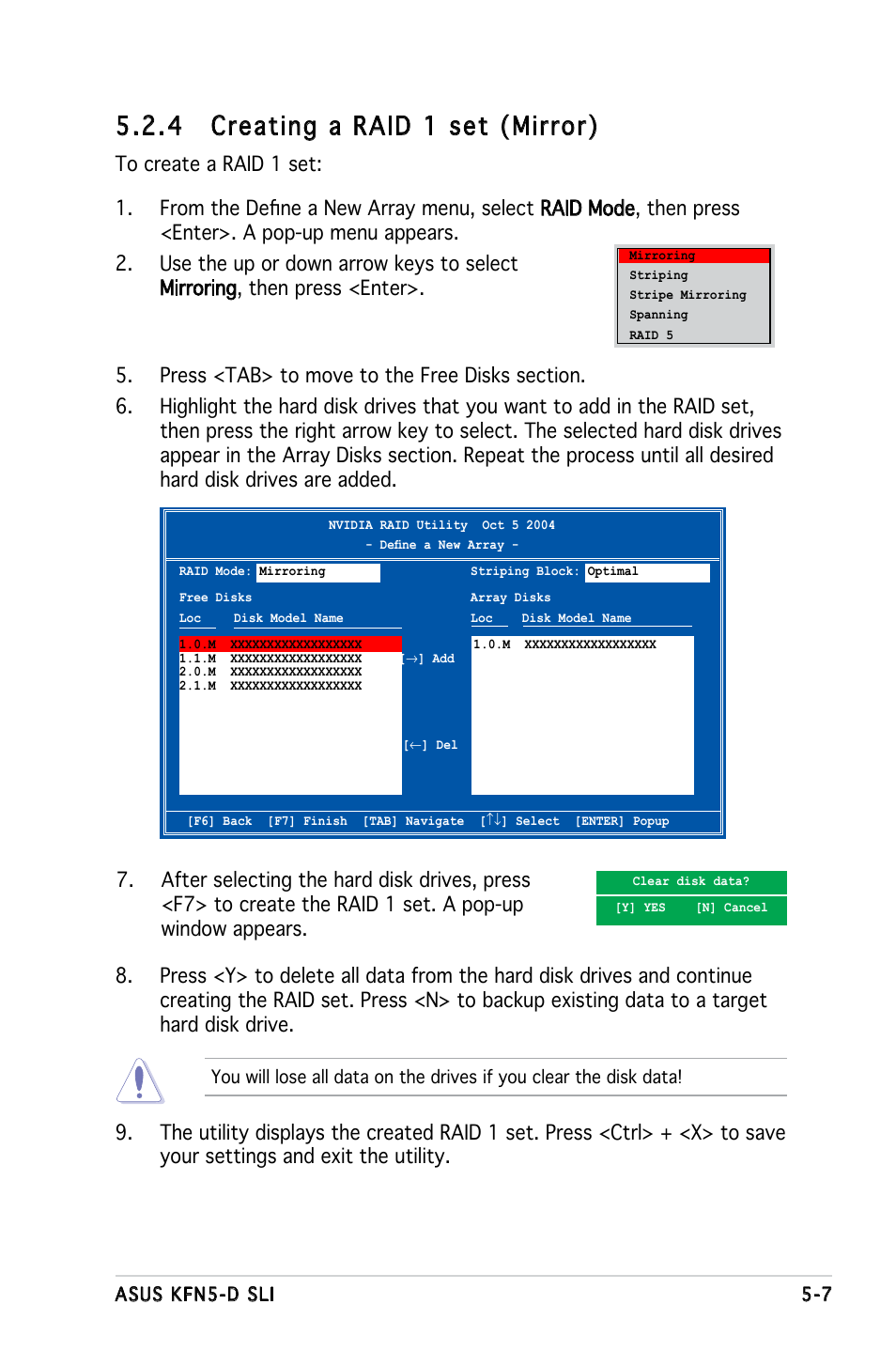 4 creating a raid 1 set (mirror) | Asus KFN5-D SLI User Manual | Page 117 / 146