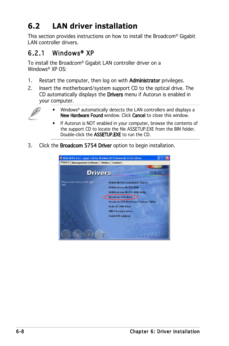 2 lan driver installation, 1 windows | Asus KFN5-D SLI User Manual | Page 138 / 146