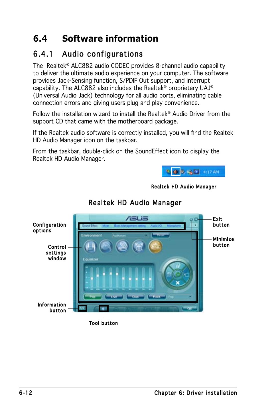 4 software information, 1 audio configurations, Realtek hd audio manager | Asus KFN5-D SLI User Manual | Page 142 / 146