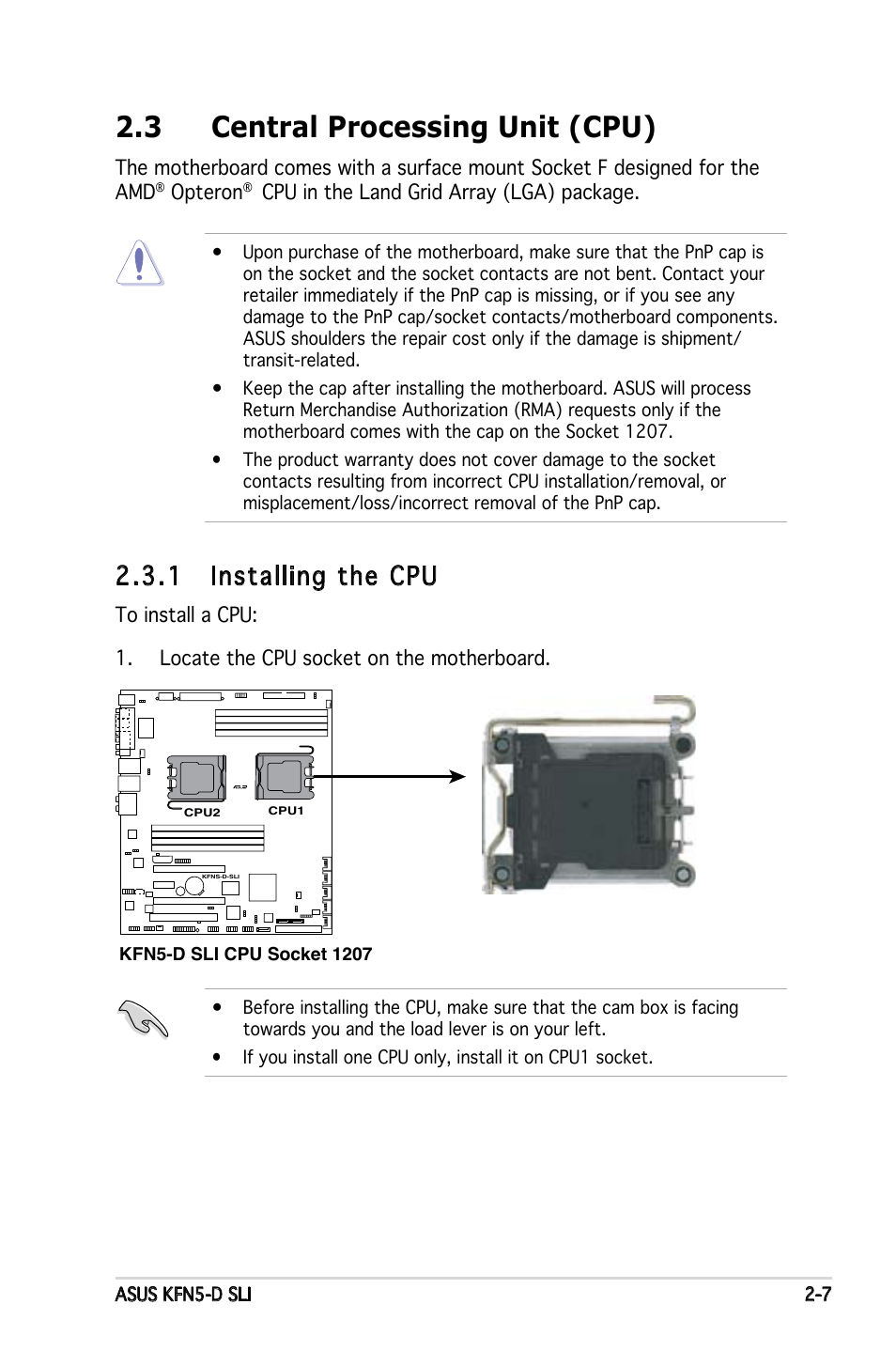 3 central processing unit (cpu), 1 installing the cpu | Asus KFN5-D SLI User Manual | Page 27 / 146