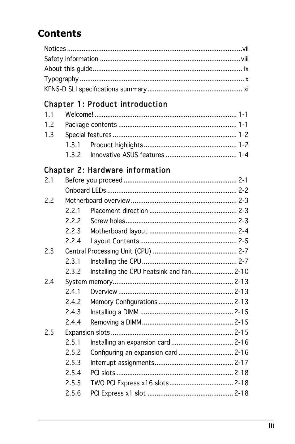 Asus KFN5-D SLI User Manual | Page 3 / 146