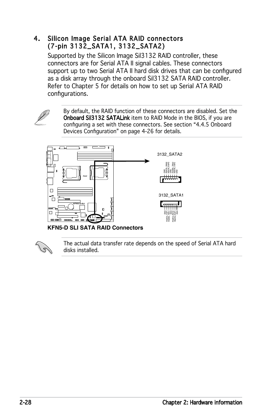 28 chapter 2: hardware information, Kfn5-d sli sata raid connectors | Asus KFN5-D SLI User Manual | Page 48 / 146