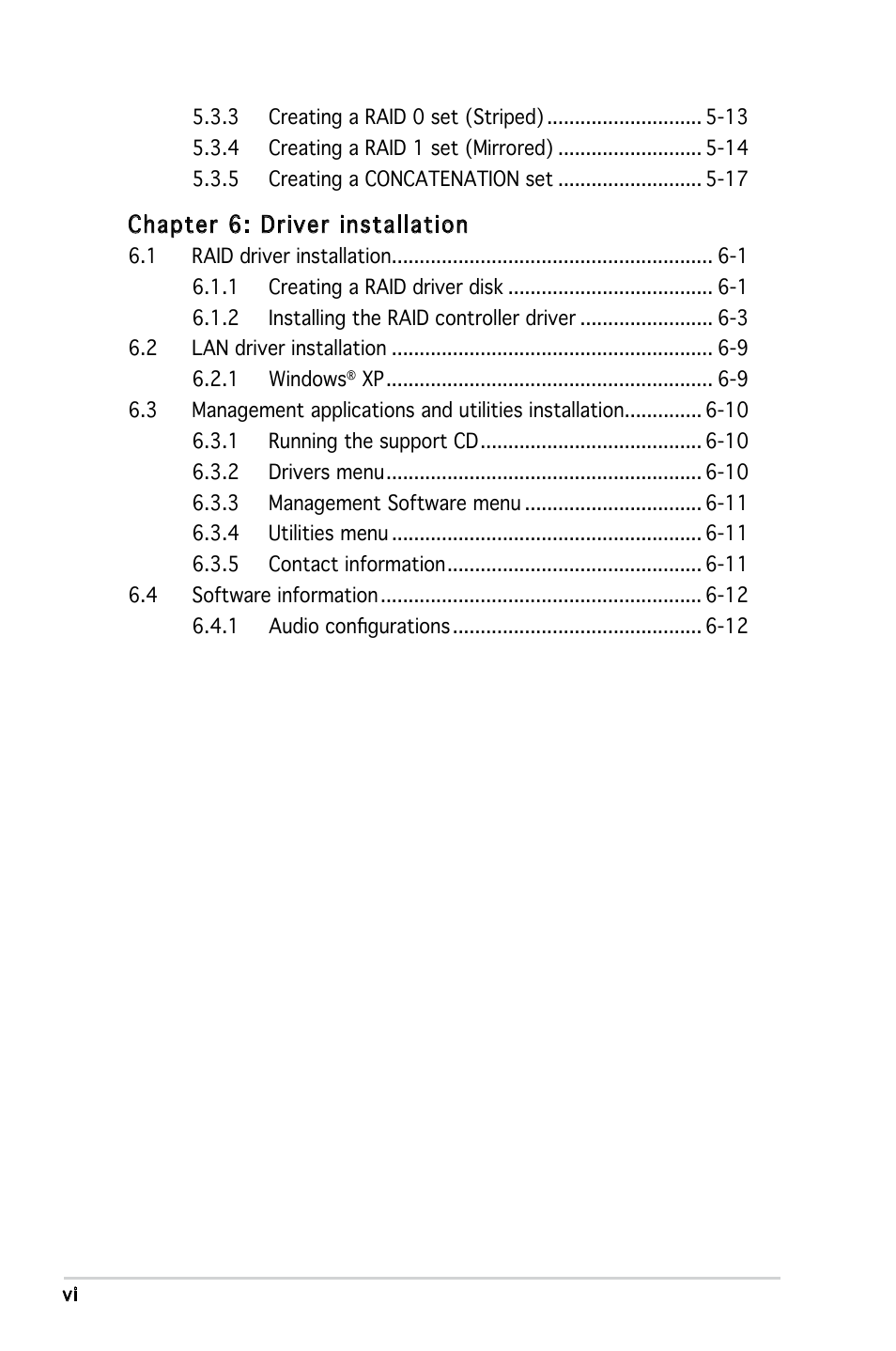 Chapter 6: driver installation | Asus KFN5-D SLI User Manual | Page 6 / 146