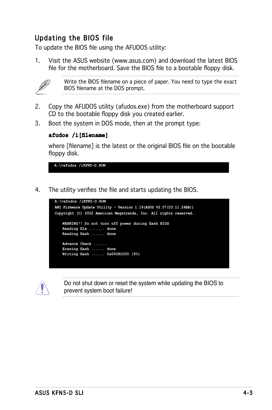 Updating the bios file | Asus KFN5-D SLI User Manual | Page 69 / 146