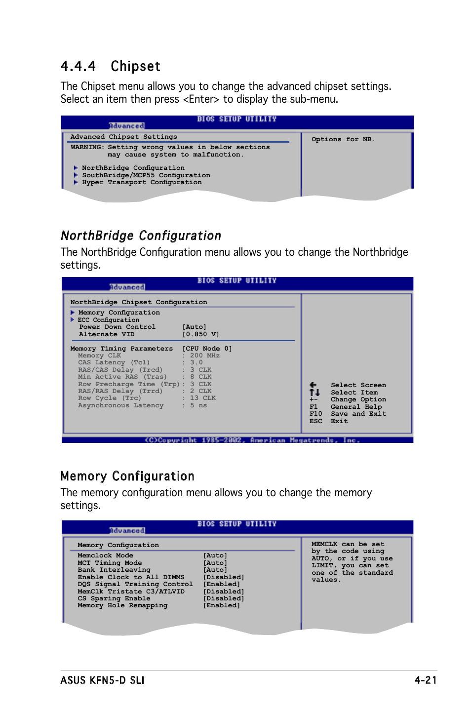 4 chipset, Northbridge configuration, Asus kfn5-d sli 4-21 | Asus KFN5-D SLI User Manual | Page 87 / 146