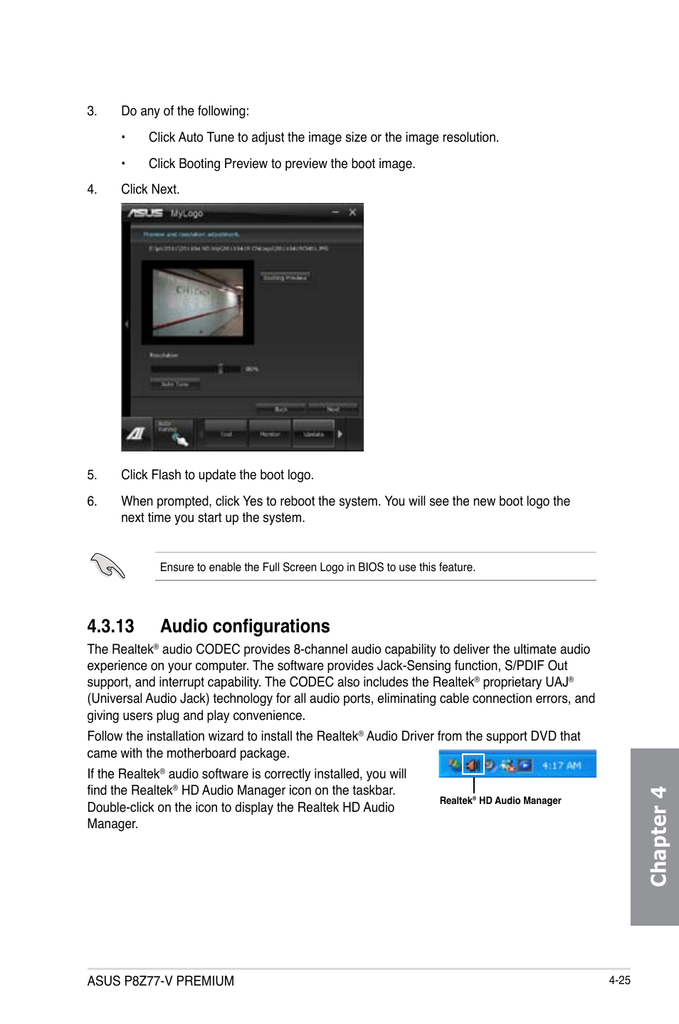 13 audio configurations, Audio configurations -25, Chapter 4 | Asus P8Z77-V PREMIUM User Manual | Page 159 / 208