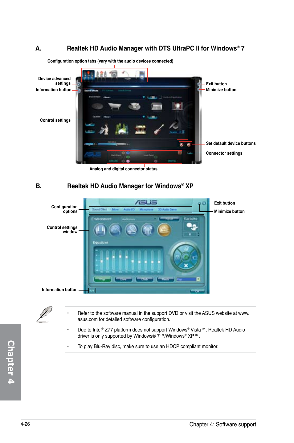 Chapter 4, B. realtek hd audio manager for windows | Asus P8Z77-V PREMIUM User Manual | Page 160 / 208