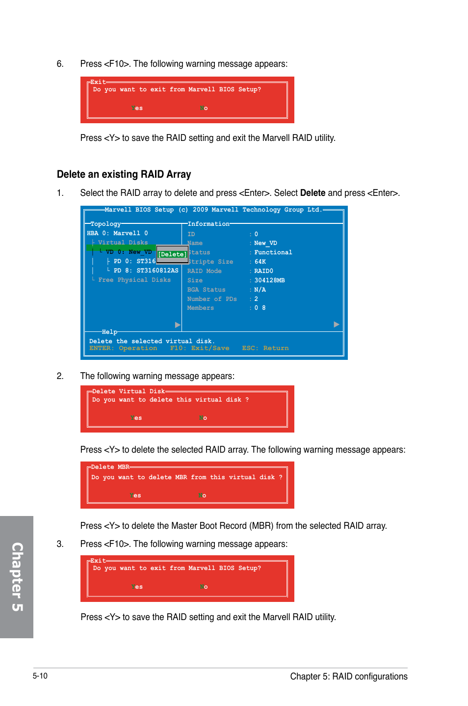 Chapter 5, Delete an existing raid array | Asus P8Z77-V PREMIUM User Manual | Page 170 / 208