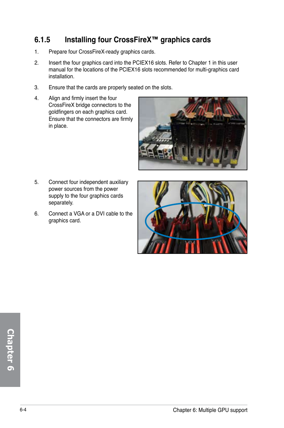 5 installing four crossfirex™ graphics cards, Installing four crossfirex™ graphics cards -4, Chapter 6 | Asus P8Z77-V PREMIUM User Manual | Page 178 / 208