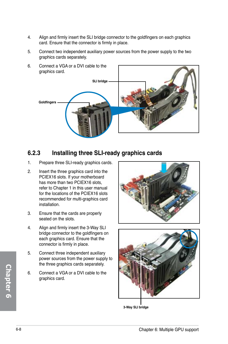 3 installing three sli-ready graphics cards, Installing three sli-ready graphics cards -8, Chapter 6 | Asus P8Z77-V PREMIUM User Manual | Page 182 / 208