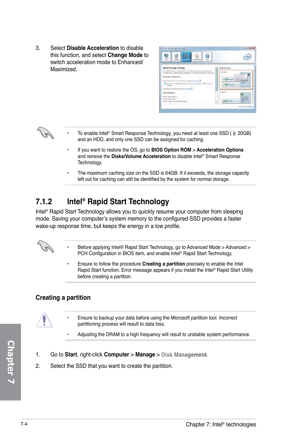 2 intel® rapid start technology, Intel, Rapid start technology -4 | Chapter 7, 2 intel, Rapid start technology, Creating a partition | Asus P8Z77-V PREMIUM User Manual | Page 194 / 208