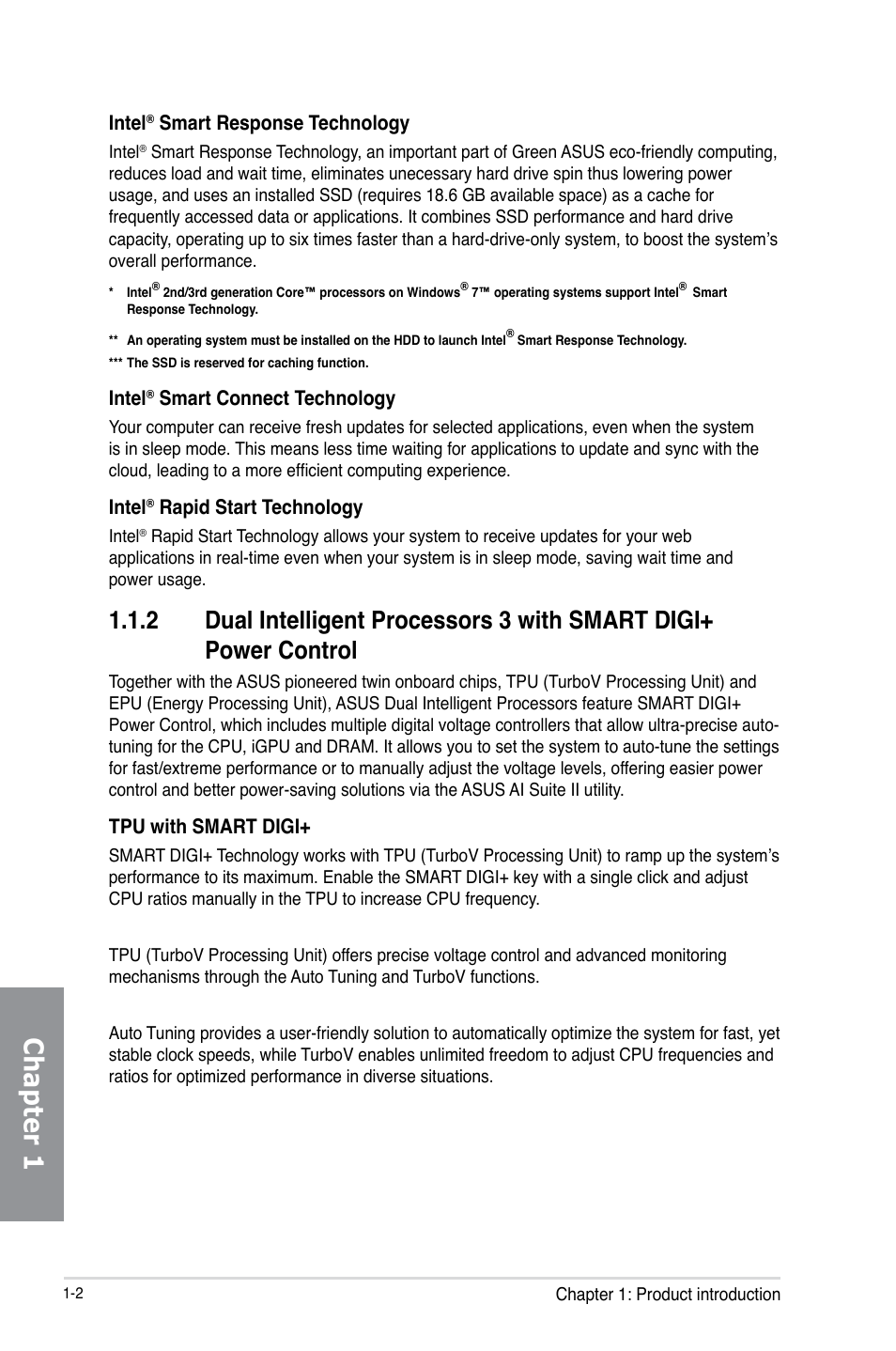 Dual intelligent processors 3 with smart digi, Power control -2, Chapter 1 | Asus P8Z77-V PREMIUM User Manual | Page 20 / 208