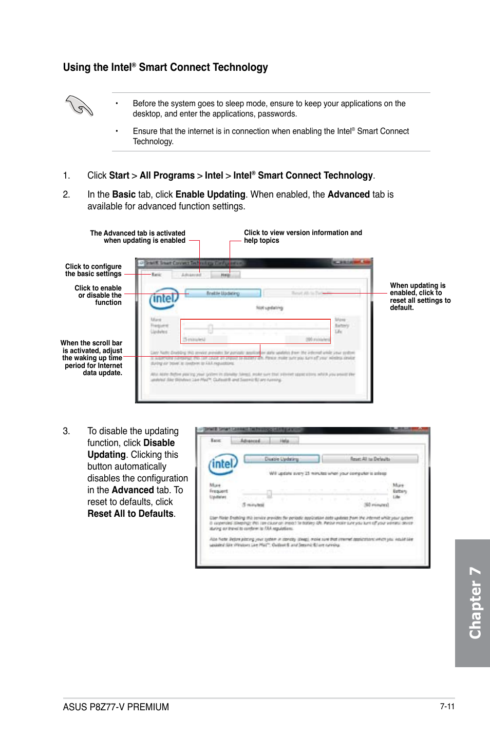 Chapter 7, Using the intel, Smart connect technology | Asus P8Z77-V PREMIUM User Manual | Page 201 / 208