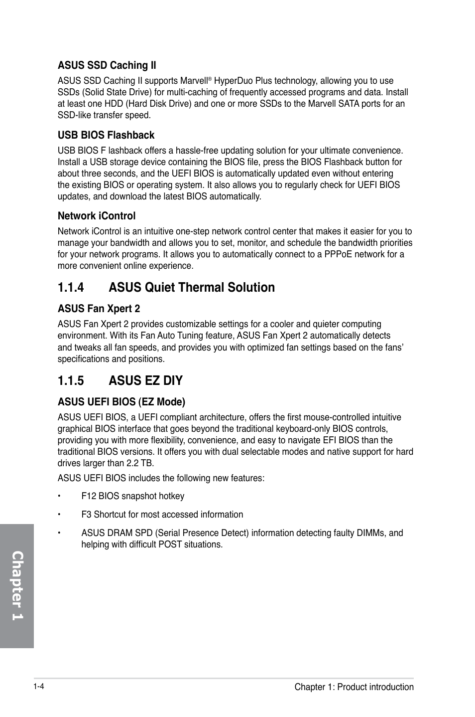 4 asus quiet thermal solution, 5 asus ez diy, Asus quiet thermal solution -4 | Asus ez diy -4, Chapter 1 | Asus P8Z77-V PREMIUM User Manual | Page 22 / 208