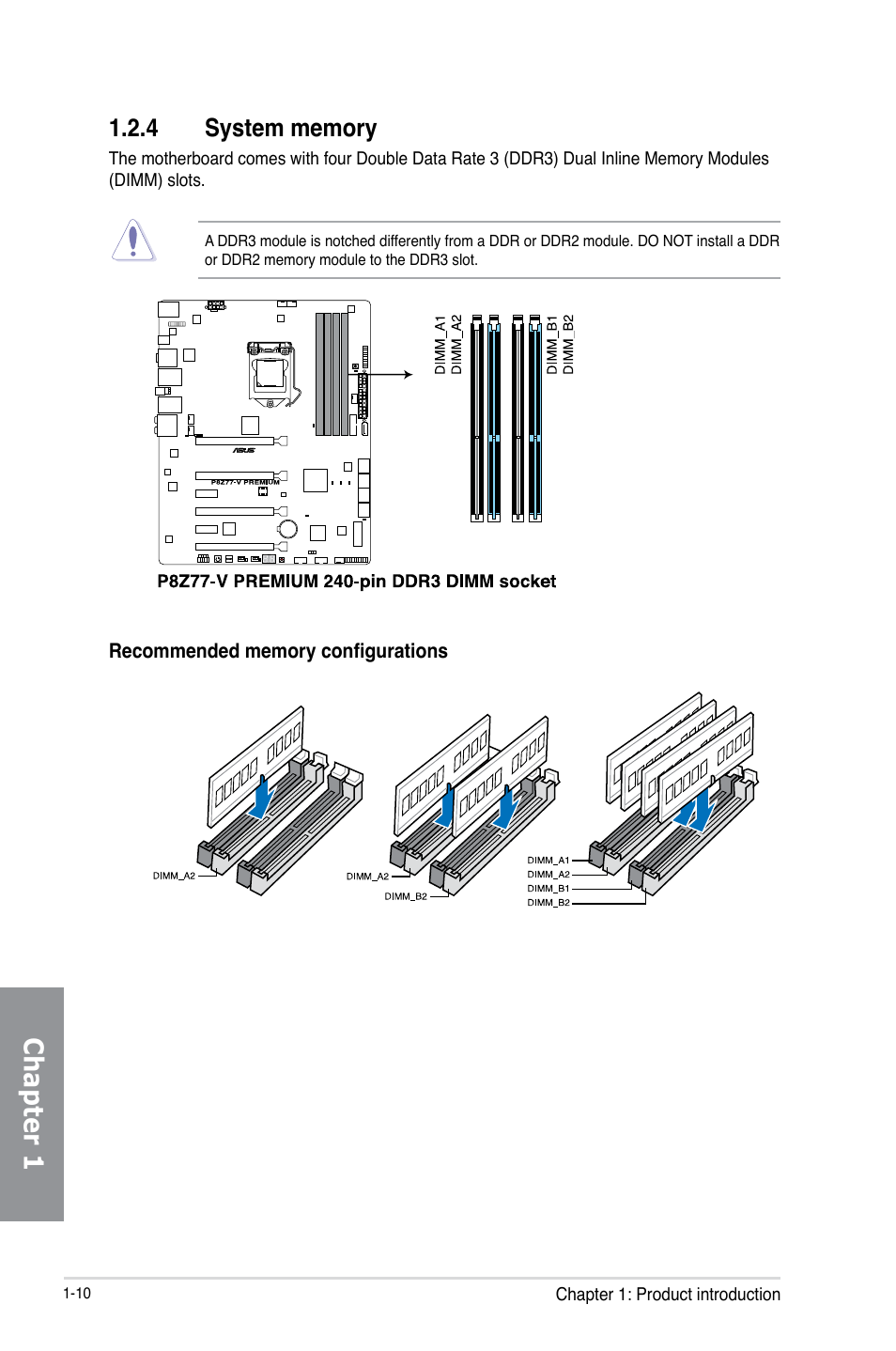 4 system memory, System memory -10, Chapter 1 | Asus P8Z77-V PREMIUM User Manual | Page 28 / 208