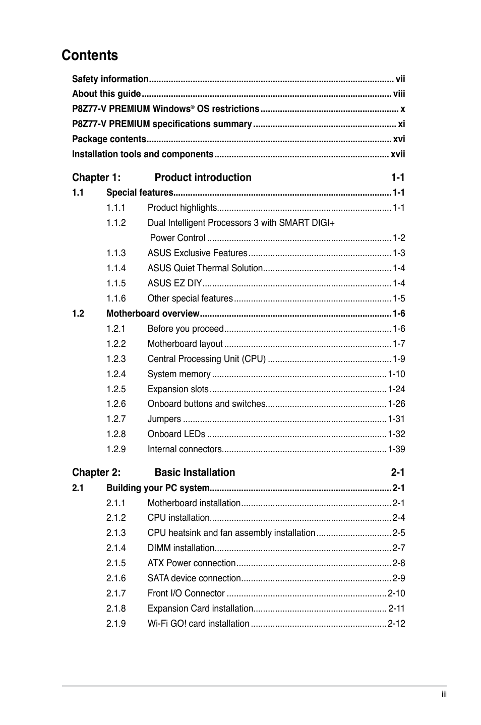 Asus P8Z77-V PREMIUM User Manual | Page 3 / 208