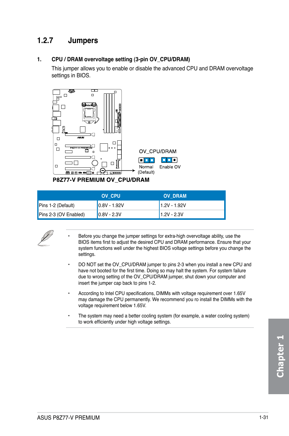 7 jumpers, Jumpers -31, Chapter 1 | Asus P8Z77-V PREMIUM User Manual | Page 49 / 208