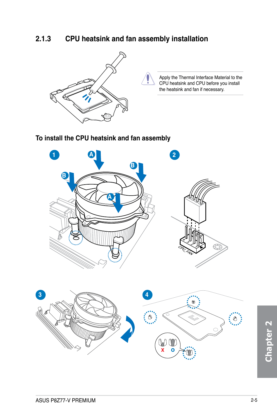 3 cpu heatsink and fan assembly installation, Cpu heatsink and fan assembly installation -5, Chapter 2 | Asus P8Z77-V PREMIUM User Manual | Page 71 / 208