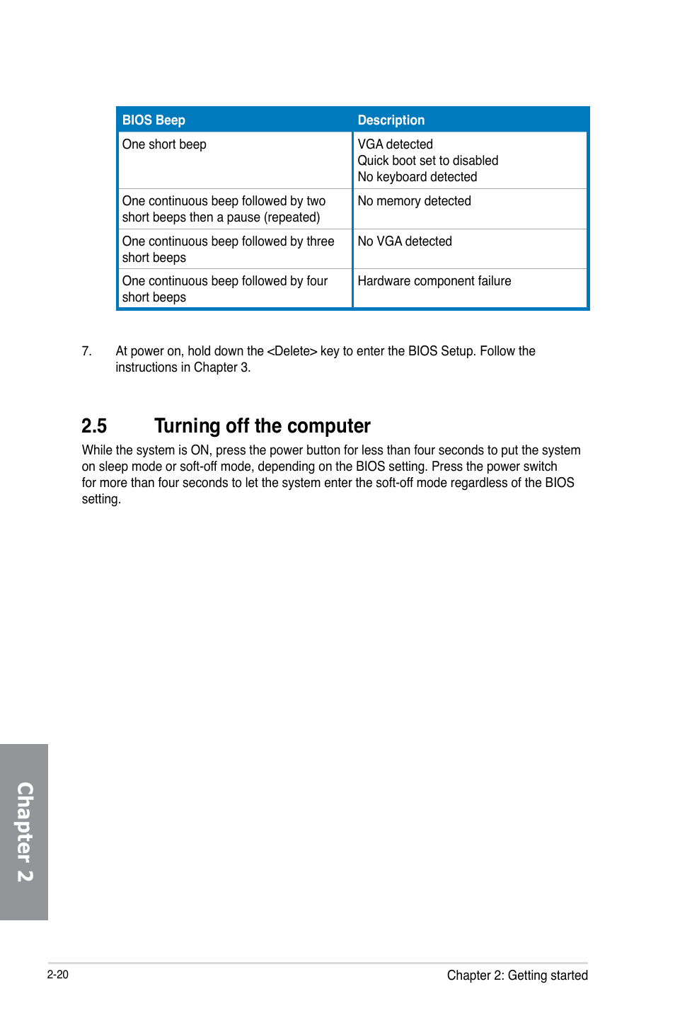 5 turning off the computer, Turning off the computer -20, Chapter 2 | Asus P8Z77-V PREMIUM User Manual | Page 86 / 208